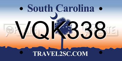 VQK338 South Carolina License Plate