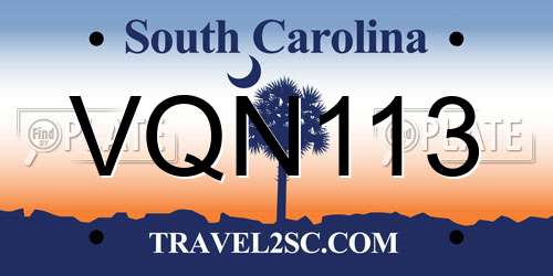 VQN113 South Carolina License Plate