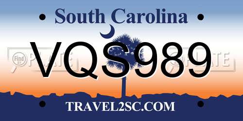 VQS989 South Carolina License Plate