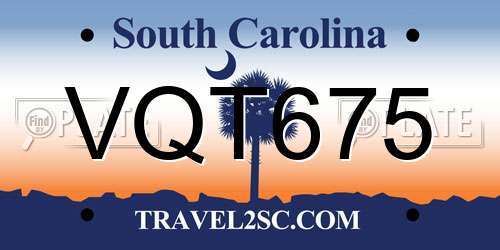 VQT675 South Carolina License Plate
