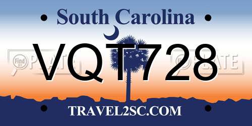VQT728 South Carolina License Plate