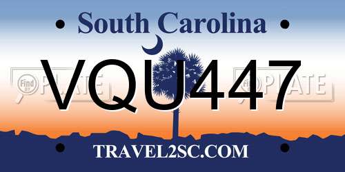 VQU447 South Carolina License Plate