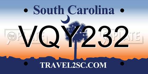 VQY232 South Carolina License Plate