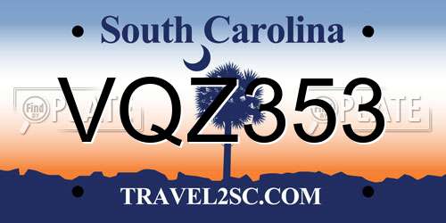 VQZ353 South Carolina License Plate
