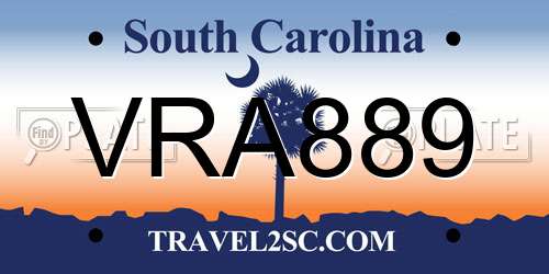 VRA889 South Carolina License Plate