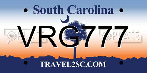 VRG777 South Carolina License Plate