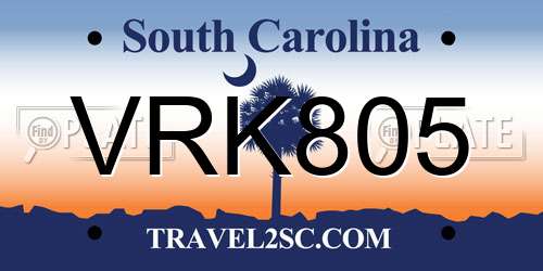 VRK805 South Carolina License Plate