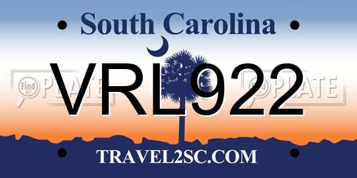 VRL922 South Carolina License Plate