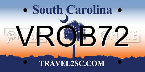 VROB72 South Carolina License Plate