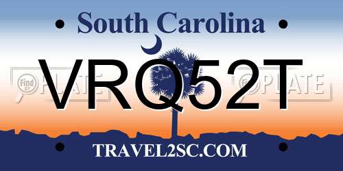 VRQ52T South Carolina License Plate