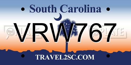 VRW767 South Carolina License Plate