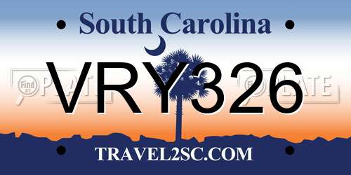 VRY326 South Carolina License Plate