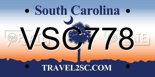 VSC778 South Carolina License Plate