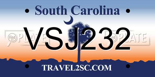 VSJ232 South Carolina License Plate