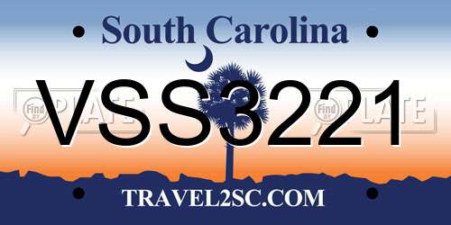 VSS3221 South Carolina License Plate