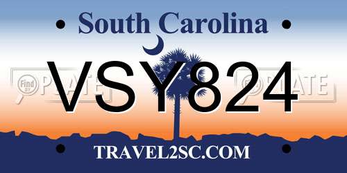 VSY824 South Carolina License Plate