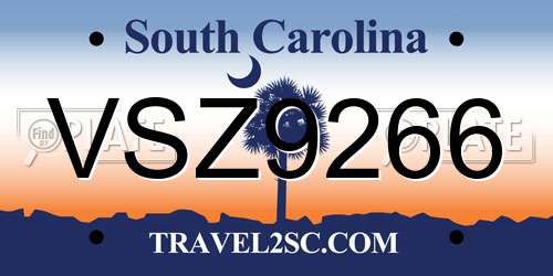 VSZ9266 South Carolina License Plate