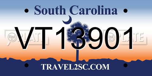 VT13901 South Carolina License Plate