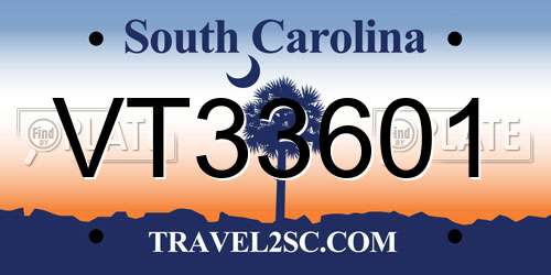 VT33601 South Carolina License Plate