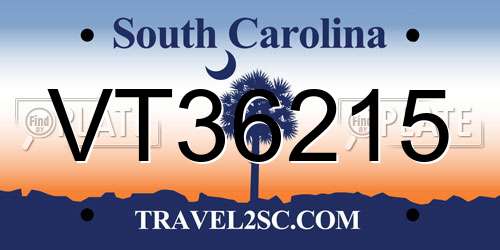 VT36215 South Carolina License Plate