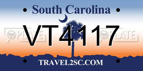 VT4117 South Carolina License Plate