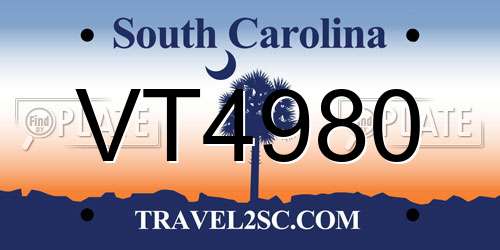 VT4980 South Carolina License Plate