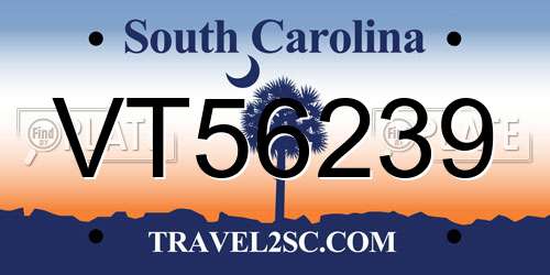 VT56239 South Carolina License Plate