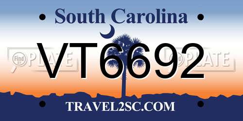 VT6692 South Carolina License Plate