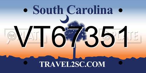 VT67351 South Carolina License Plate