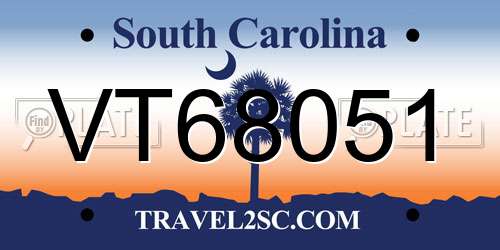 VT68051 South Carolina License Plate