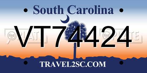 VT74424 South Carolina License Plate