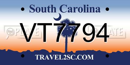 VT7794 South Carolina License Plate