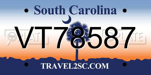 VT78587 South Carolina License Plate