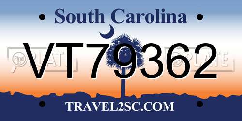 VT79362 South Carolina License Plate