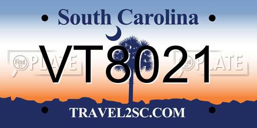 VT8021 South Carolina License Plate