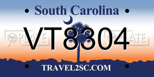 VT8304 South Carolina License Plate