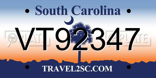 VT92347 South Carolina License Plate