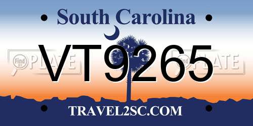 VT9265 South Carolina License Plate