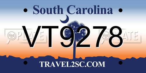VT9278 South Carolina License Plate