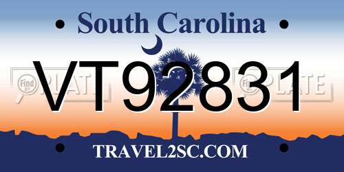 VT92831 South Carolina License Plate