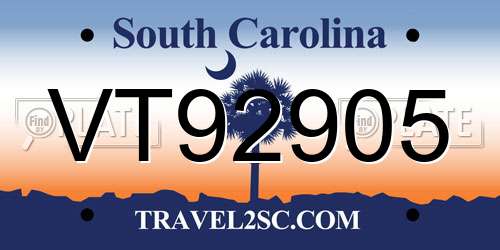 VT92905 South Carolina License Plate