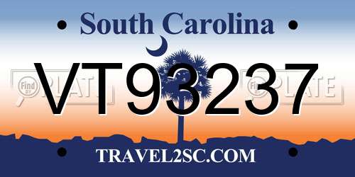 VT93237 South Carolina License Plate