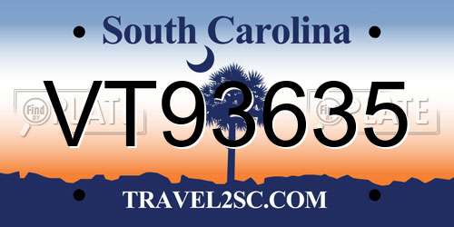 VT93635 South Carolina License Plate