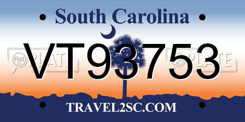 VT93753 South Carolina License Plate