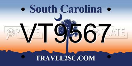 VT9567 South Carolina License Plate