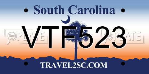 VTF523 South Carolina License Plate