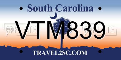 VTM839 South Carolina License Plate