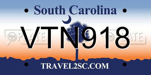 VTN918 South Carolina License Plate
