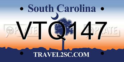 VTQ147 South Carolina License Plate