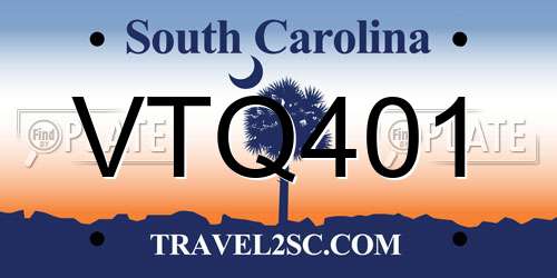 VTQ401 South Carolina License Plate